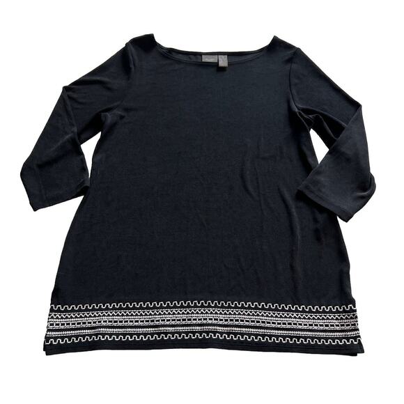 Chico's chicos Travelers sz 1 Medium Black White Embroidered Hem Top Tunic Rare - Picture 3 of 10
